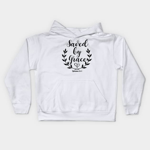 Ephesians 2:8-9 Saved by Grace Bible Verse Kids Hoodie by alltheprints